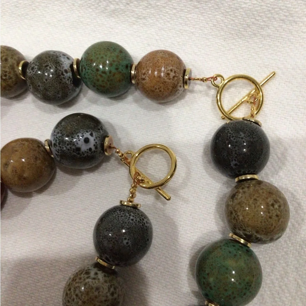 Tribal Earth Toned Colorful Beaded Necklace, Bracelet, and Earring Set